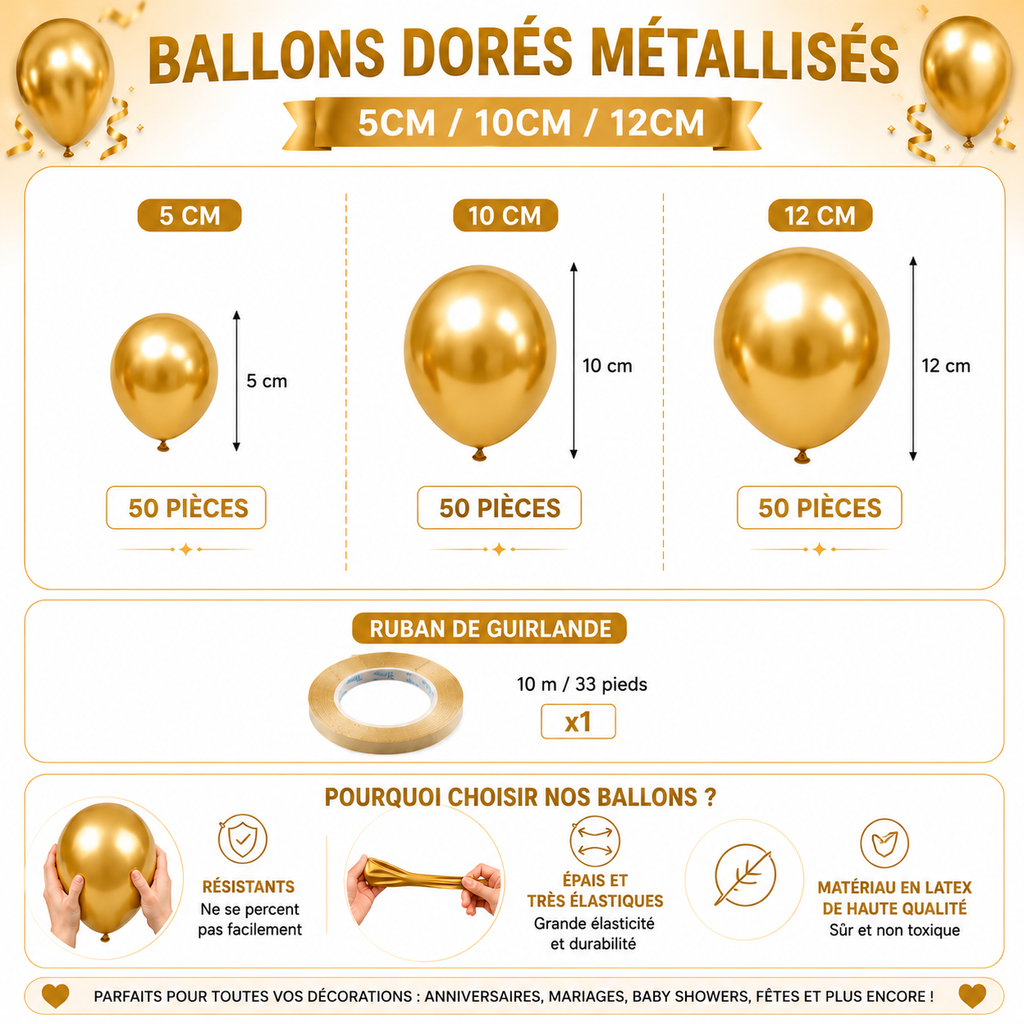✨ Ballons Métalliques Dorés – Lot de Décoration
