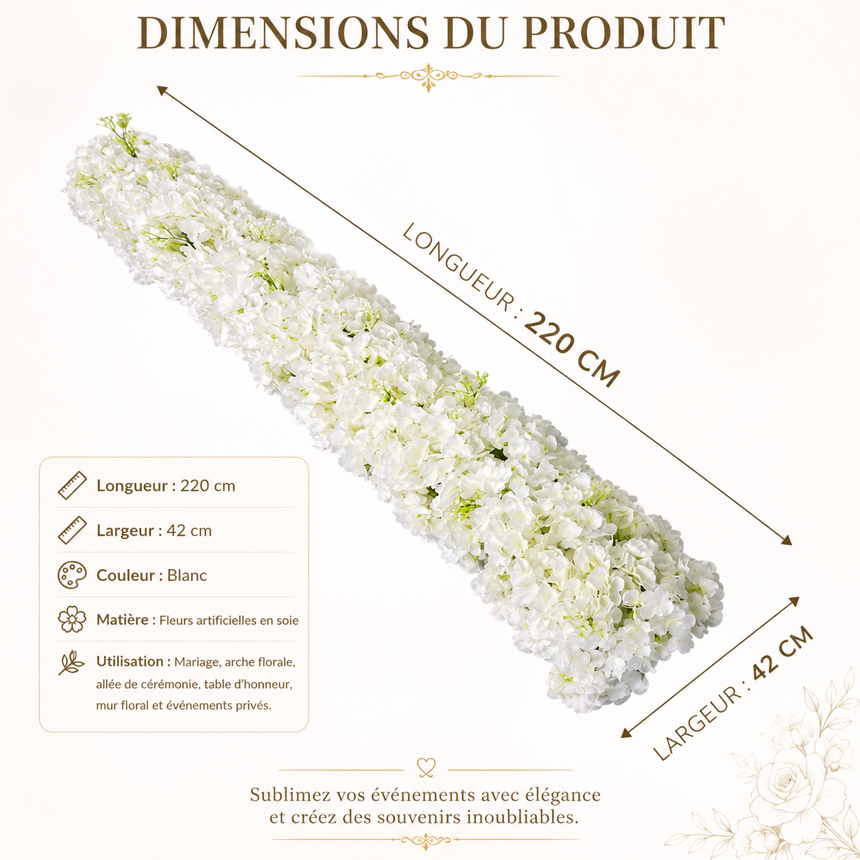 🌸Guirlande Florale Prestige 2,2 m – Décoration de Mariage et Événements
