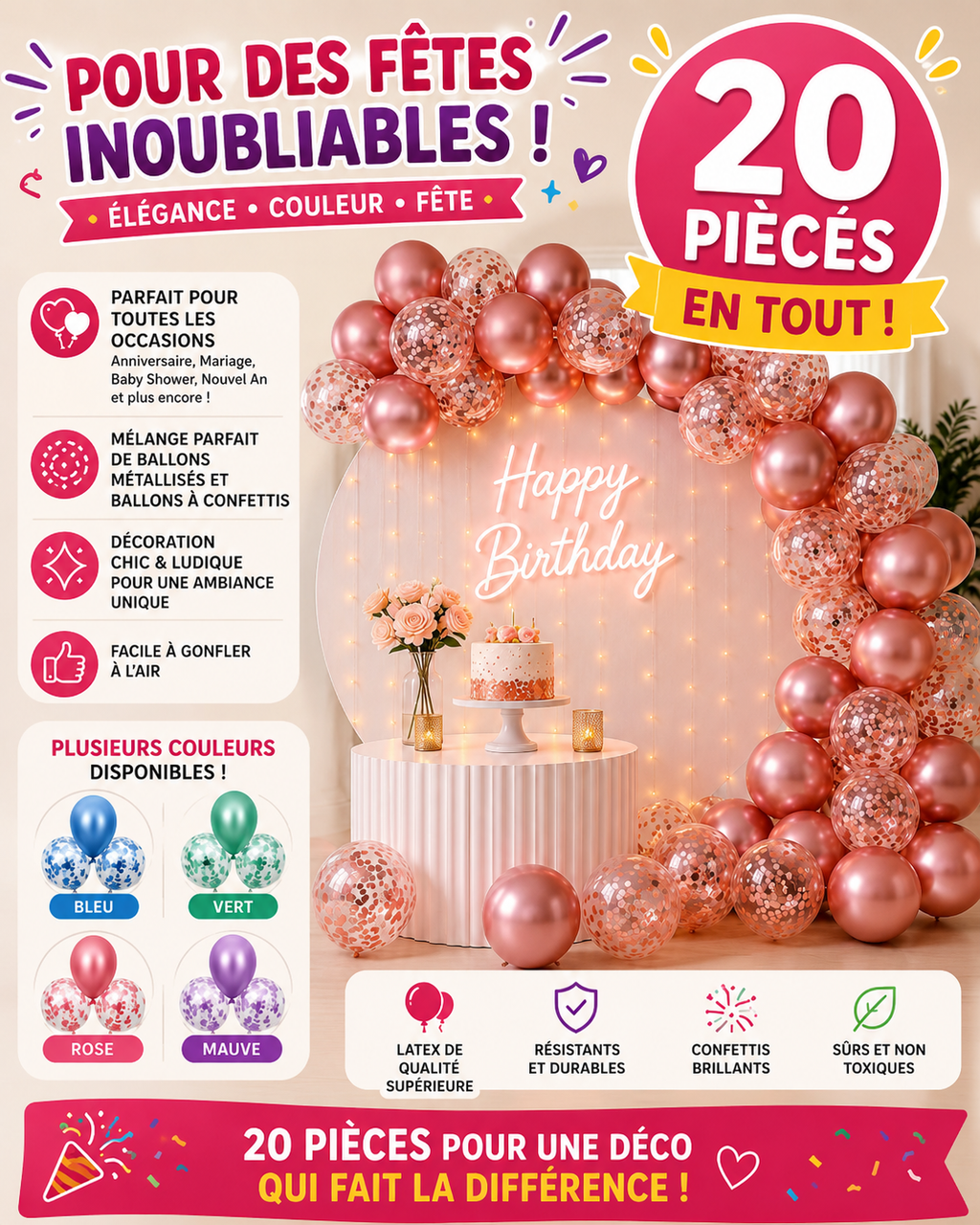 🎈20 Ballons Décoration de Fête Élégante