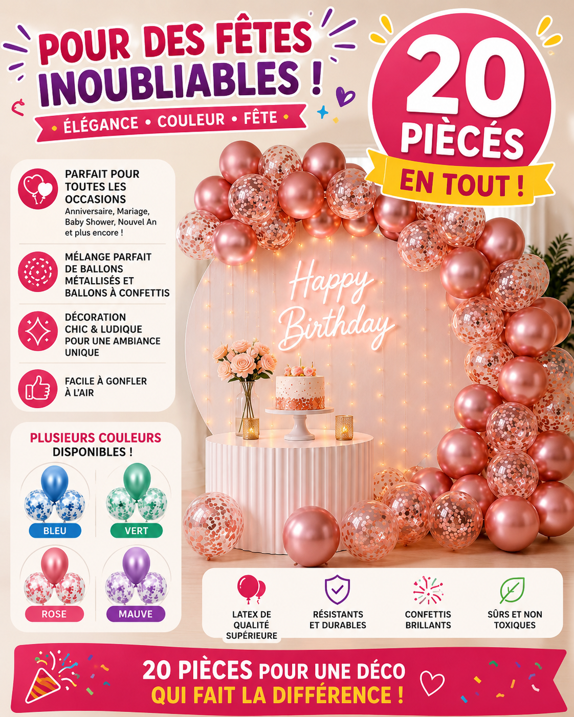 🎈20 Ballons Décoration de Fête Élégante