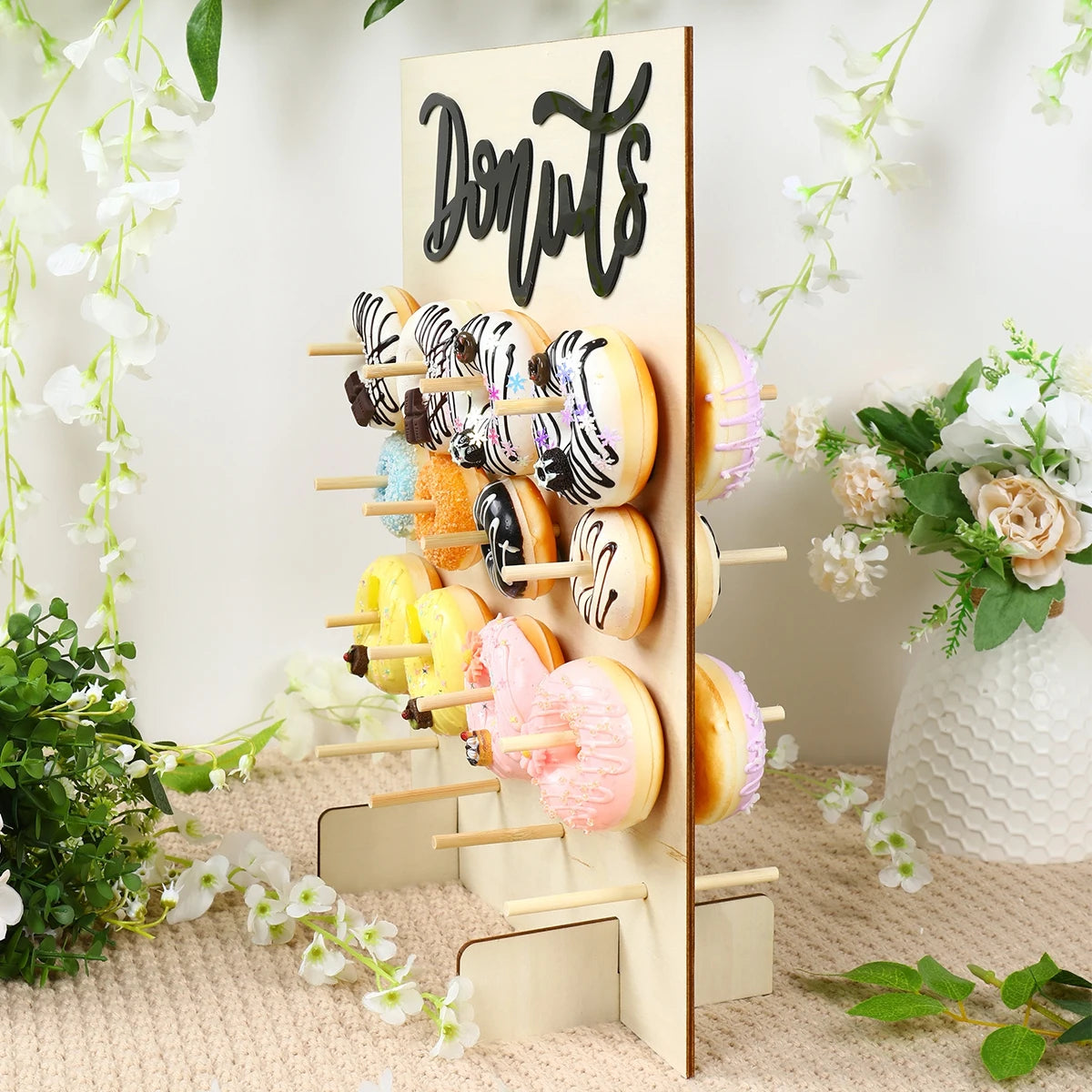 Présentoir à Donuts en Bois pour Mariage et Événements
