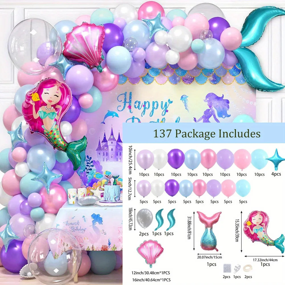 Kit Décoration Sirène de Luxe – Arche de Ballons 137 Pièces pour Fête d’Anniversaire
