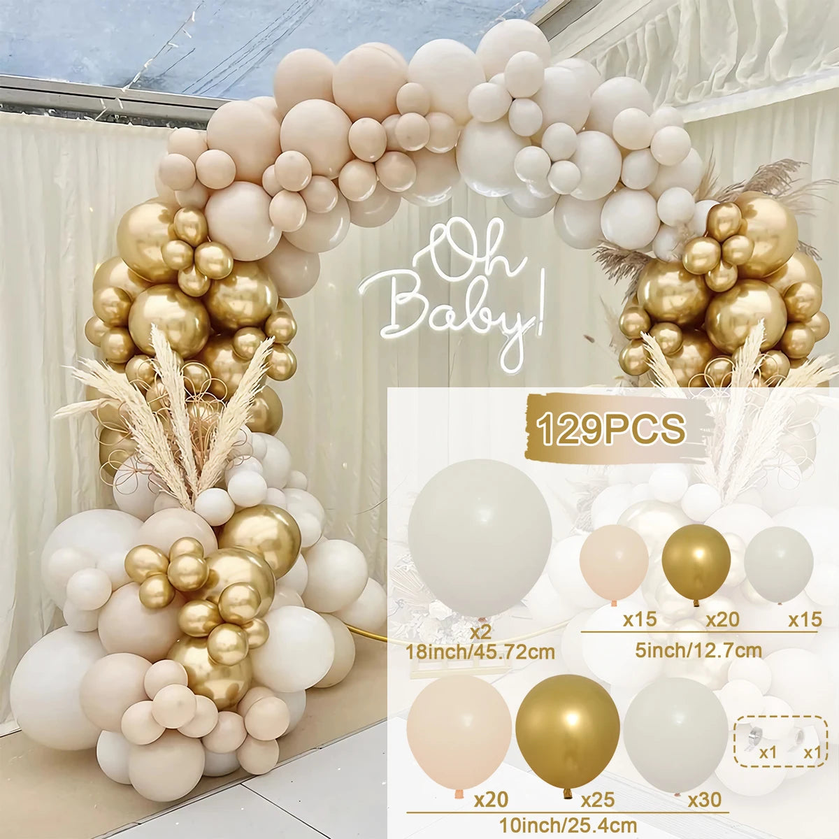 🤍✨ Kit Arche de Ballons Blanc et Or